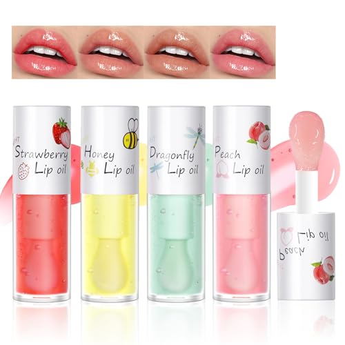 Crystal Jelly Fruit Lip Oil Set - 4 Pack Hydrating Lip Gloss