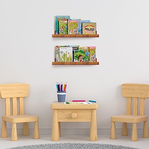 upsimples 4 Pack Acrylic Shelves for Wall Storage, 15" Floating Bookshelves for Kids, Display Shelf Organizer for Bathroom, Bedroom, Living Room, Kitchen, Room Decor, Wood Grain