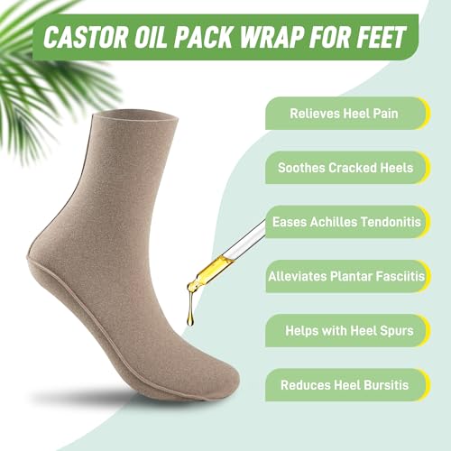 Paw Legend Reusable Castor Oil Pack Wraps for Feet - 2 Pack, Khaki