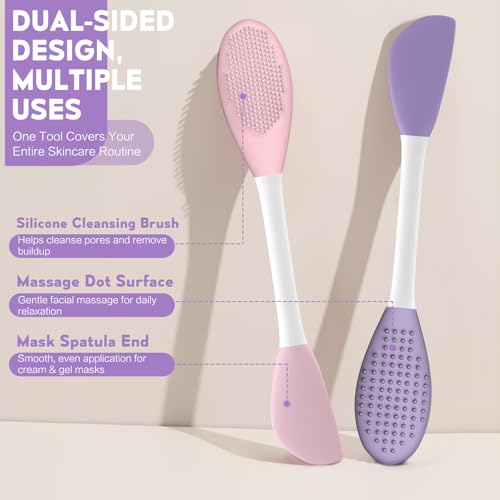 Silicone Pore Cleansing Brush Kit with Mask Spatula & Massage Tool - Dual-Ended Face Care