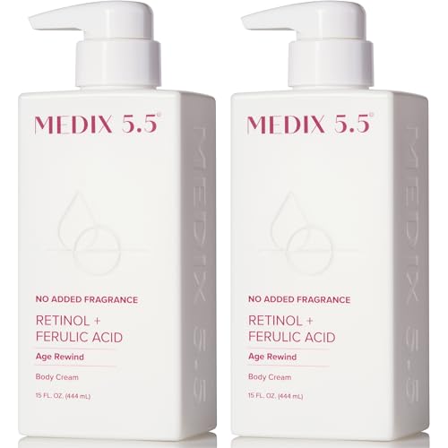 MEDIX Fragrance Free Retinol Face Moisturizer & Body Lotion Crepey Skin Care Treatment | Anti Aging Firming Retinol Cream For Face Targets Loose Crepe Skin, Wrinkles, & Fine Lines, 15 Fl Oz, 2-Pack
