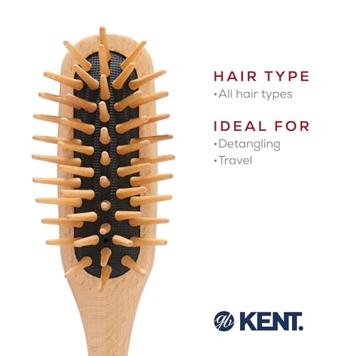 Kent KB MiniWoodyhog Travel Size Detangling Brush Beech-wood, Firm Rounded Wooden Bristles,Natural Cushion Detangler Wooden Hair Brush for Women Men and Kids Everyday Care,Made in England