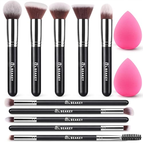BEAKEY 10-Piece Makeup Brush Set with Blending Sponges