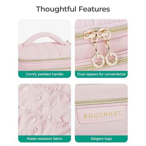 BAGSMART Travel Makeup Bag with Jewelry Organizer, Portable Make Up Bag, Puffy Wide-Opening Cosmetic Storage Pouch for Women¡¯s Toiletries and Travel Essentials (Black)