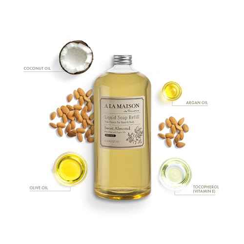A LA MAISON Sweet Almond Natural Hand Wash Made with Essential Oils - Biodegradable, Plant-Based, Vegan, Cruelty-Free (33.8 Fl Oz Refill, 1 Pack)
