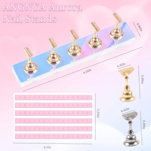 ANGNYA Nail Stand for Press on,2 Set Aurora Nail Holder for Painting Nails Press on Nail Stands Fake Nail Stand with 96 Pcs Reusable Sticky Putty for Nail Art Display Home & Salon Use