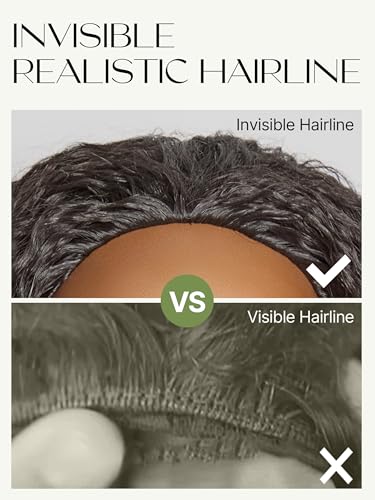 Frodio Natural Black 20-Inch Kinky Curly Half Wig, Glueless, 200% Density