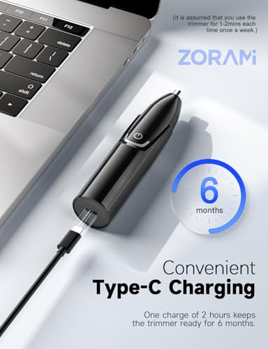 ZORAMI Black Rechargeable Nose & Ear Hair Trimmer with Dual-Edge Blades – 9000RPM, Multitask Grooming for Men & Women
