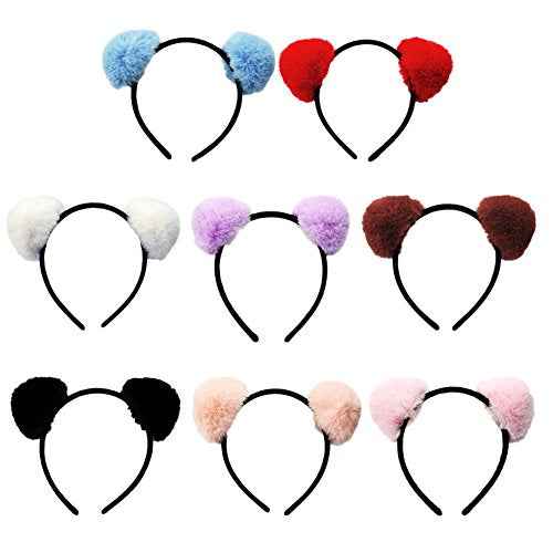 Womens Fur Ball Headband Fluffy Panda Ears Hairhoop for Halloween Cosplay