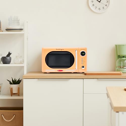 Nostalgia Retro Compact Countertop Microwave Oven - 0.7 Cu. Ft. - 700-Watts with LED Digital Display - Child Lock - Easy Clean Interior - Orange