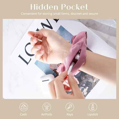 Lolalet Stash Scrunchies, 4 PCS Hair Scrunchies With Zipper Pocket, Hidden Pocket Scrunchie for Hide Money, Elastic Hair Ties Ponytail Holder Accessories for Thin Fine Curly Hair -Style A