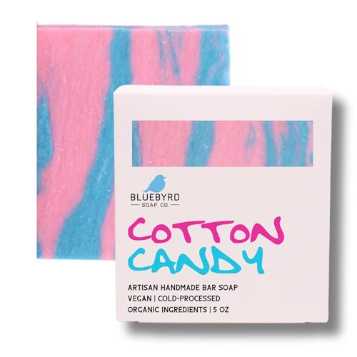 Bluebyrd Soap Co. Cotton Candy Soap Bar For Kids | Sweet Scented Fun Soap Bar For Kids & Children | Rainbow Soap For Kids | Shea Butter Moisture Soap Bar For Kids & Teens (Cotton)