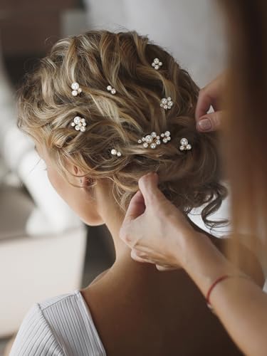 SWEETV 9 Piece Pearl Wedding Hair Pins Bridal Accessories Set