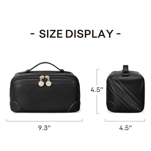 mibasies Flat Lay Open Travel Makeup Bag, Dual-Zipper Diagonal Cosmetic Bag, Large Capacity Waterproof Toiletry Bag for Women