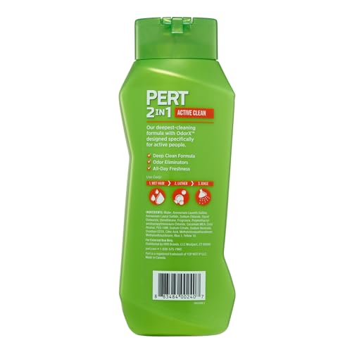 Pert 2 in 1 Active Clean Shampoo and Conditioner - Deep Clean with Odor Elimination Technology - Leaves Hair Manageable and Fresh All Day - 25.4 oz (Pack of 2)