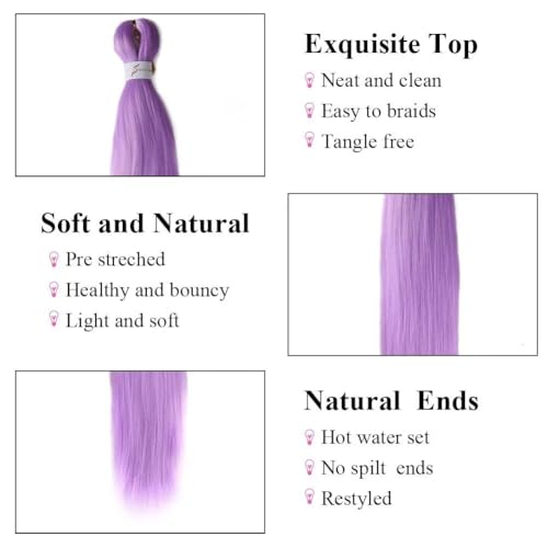CANELIA Light Purple Pre-Stretched Braiding Hair 26 Inch 3 Pack for Box & Twist Braid Extensions