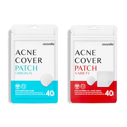 AVARELLE Double Patch Kits Hydrocolloid Acne Patches, Acne Spot Treatment for Blemishes and Zit with Tea Tree Oil, Calendula Oil and Cica Oil for Face, Vegan, Cruelty Free (40CT Original + Variety)