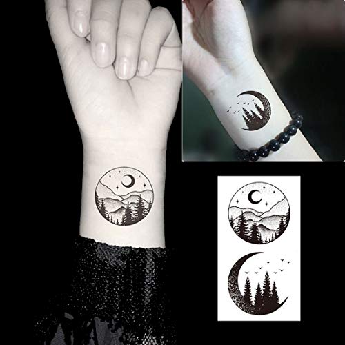 Ooopsiun 20 Sheets Black Mountain Temporary Tattoos for Adult Men Women, Waterproof Fake Tattoos Body Art Sticker for Hand Neck Wrist Arm