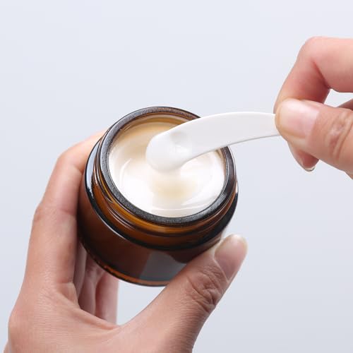 OverNews 2oz Amber Glass Travel Jars - 4 Pack with Lids & Spatula
