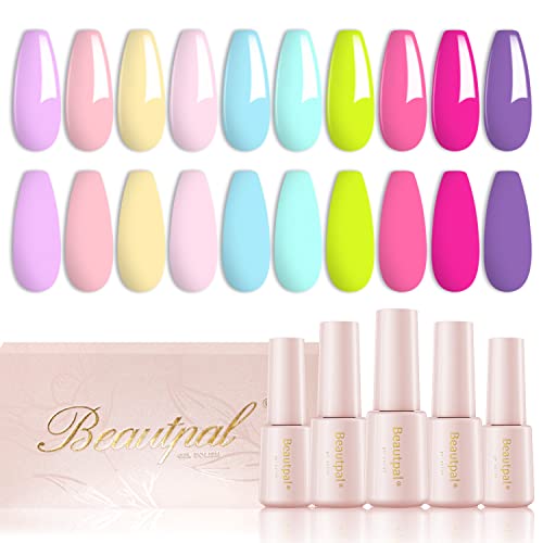 Larvall Beautpal Neon Pastel Gel Nail Polish Set Easter Decoration Bright Macaron Spring Summer Nail Polish 10pcs Unicorn Tones Purple Pink Yellow Blue Green Soak Off DIY Manicure Set For Women 7ml