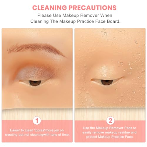 Makeup Practice Face Board FTOYIN, Silicone 3D Realistic Pad for Makeup Beginners and Professional Enthusiasts, Eyeshadow Eyeliner Eyebrow Lash mapping Realistic Face Skin Eye Make up Practice Model