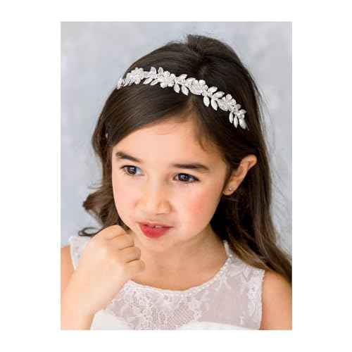 SWEETV Hairband, Flower Girl Headpiece for Wedding, Communion, Birthday Party - Pearl Girls Headband with Rhinestones - Girls Headpiece for Special Occasions - One Size - Silver 1