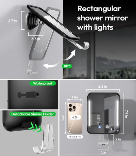 Lighted Fogless Shower Mirror with LED Light & Heating