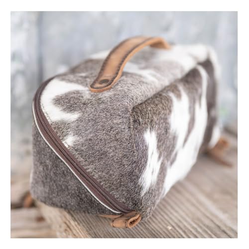 STS Ranchwear Women's Genuine Full Grain Leather Cowhide Elise Makeup Bag - Portable Durable Compact Travel Zipper Handbag Organizer Bag