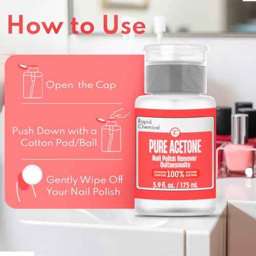 Pure Acetone 100 Percent Nail Polish Remover and Gel Nail Polish Remover With built-in Pump (175ml / 6 fl. oz) 100% Acetone