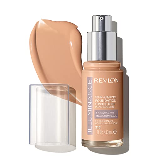 Revlon Illuminance Skin-Caring Liquid Foundation, Hyaluronic Acid, Hydrating and Nourishing Formula with Medium Coverage, 313 Light Tan (Pack of 1)