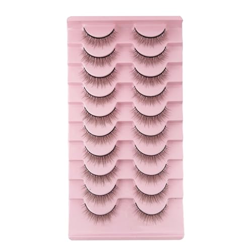 Brown Eyelashes Natural Lashes Cat Eye Wispy False Eyelashes Mink Fluffy Dramatic Light Brown Strip Lashes Long Volume Fake Eyelashes 10 Pairs (MQ611)