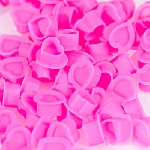 Tattoo Ink Caps Silicone Tattoo Cups Pink 200 Pcs with Base for Tattoo, Ink Caps for Tattooing Microblading Tattoo Supplies