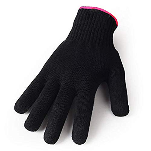 Heat Resistant Hair Styling Glove - One Size, Curling Iron & Flat Iron Safe, Black & Pink Edge