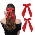Red Satin Hair Bows with Alligator Clips - 2 Pack