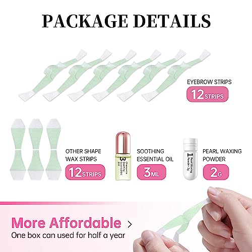 Beauty7 Hair Removal Kit, Eyebrow Wax Strips Kit Facial Wax Strips 24 Strips with Pearl Powder Essential Oil for Sensitive All Skin Types Women