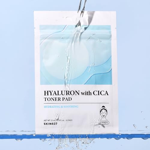 Hyaluron with Cica Toner Pad | Korean Facial Sheets with 6 Types of Hyaluronic Acid and Centella Asiatica | Deep Hydration and Soothing Care | 10 Pads x 5 Pack