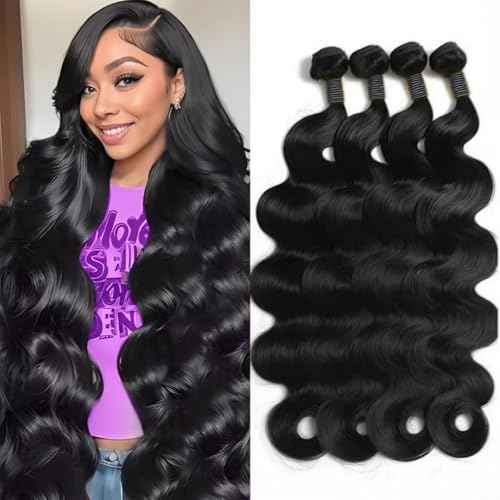12A Human Hair Bundles 18 20 22 24 Inch Body Wave 100% Unprocessed Hair 4 Bundles Deals Extensions Quick Weave Human Hair Natural Black Color
