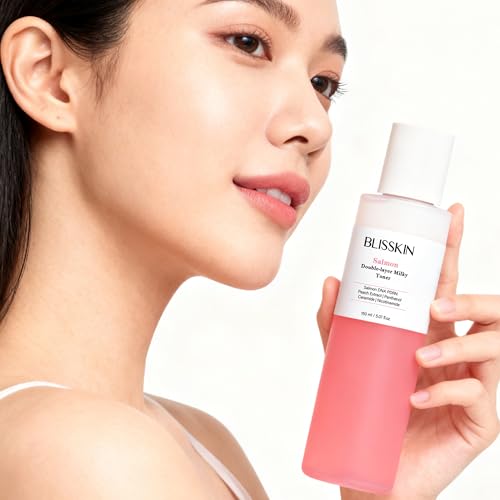 Salmon Double-Layer Milky Toner, Low-Irritation Double Layer Toner for Glass Glow Skin with Peptide, Even Skin Tone, Radiance, Hydration, 150ml