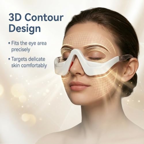 Under Eye Red Light Therapy Glasses - 1PC Microcurrent & Red Light Eye Care Device Helps Reduce The Look of Eye Puffiness, Dark Circles & Fine Lines, Lightweight Portable Eye Massager