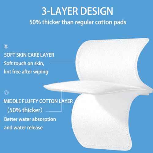 Square Cotton Pads 150 Counts Lager Size 100% Cotton Makeup Remove Pads Not to Shed or Fall Apart Face Cotton Pads Triple-Layer Design for Daily Skin Care,Lint-Free,7X7.5CM