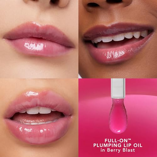 Buxom Full On Glossy Lip Oil in Berry Blast Power Line Plumping Lip Liner in Recharged Ruby