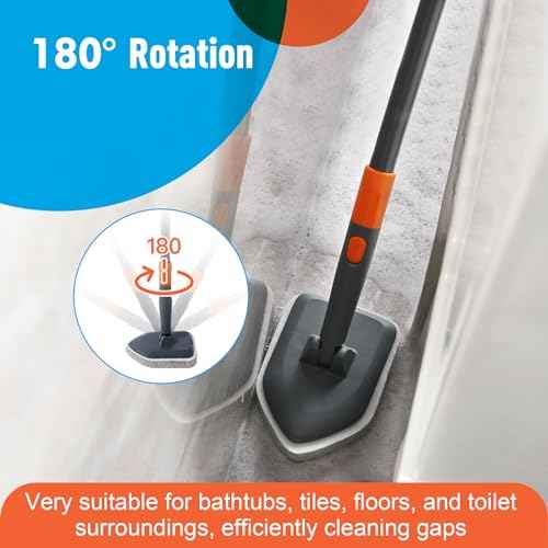 Extendable Shower Scrubber,Bathroom Tub Cleaner Brush with Long Handle-56 inches,Shower Tile Floor Wall Cleaning Tools, Bathtub Brushes for Cleaning with 4 PCS Scrub Pads