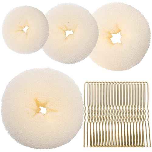 Teenitor 4pcs Hair Bun Shaper Set with Extra-large, Large, Medium, Small Donut Hair Bun Maker, 20pcs Large Bobby Pins, Cream Color