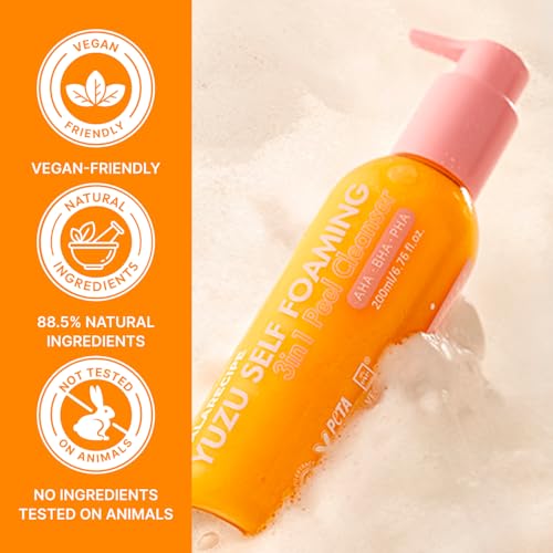 LALARECIPE Yuzu Self-Foaming 3-in-1 Facial Cleanser ? Korean Daily Face Wash with AHA BHA PHA for Gentle Exfoliation and Pore Care ? Hydrating Cleanser for Dry and Sensitive Skin (200ml/ 6.6 fl oz)