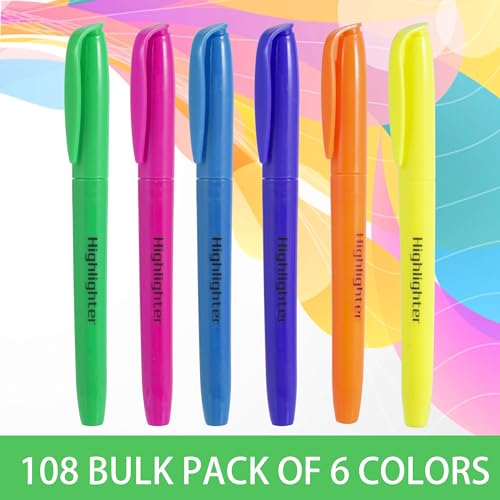 108 Pack Colorful Highlighters - Multicolor Pens for School & Office