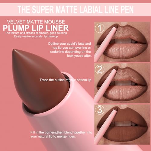 12-Color Matte Lip Liner Set, Waterproof & Long-Lasting