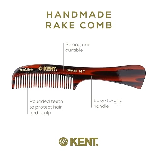 Kent 14T Tortoise Large Detangling Comb, Wide Teeth for Long Thick Curly Wavy Hair. Hair Detangler Comb For Wet and Dry. Saw-Cut from Cellulose and Hand Polished, Handmade in England