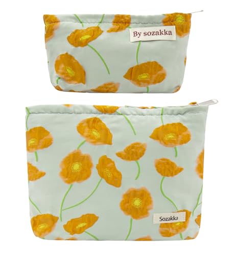Getgto 2 Pcs Makeup Bags - Large Floral Cosmetic Organizer Set