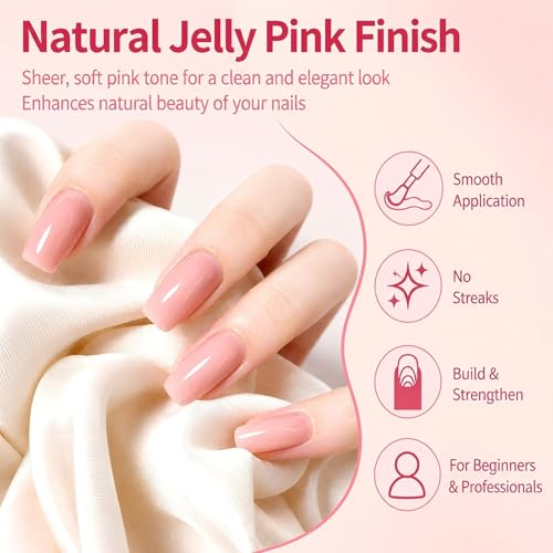 Nude Pink Hard Builder Gel Kit for Nail Extensions with Brush & Forms