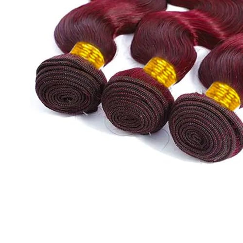 99J Burgundy Body Wave Human Hair Bundles 24 26 28 Inch